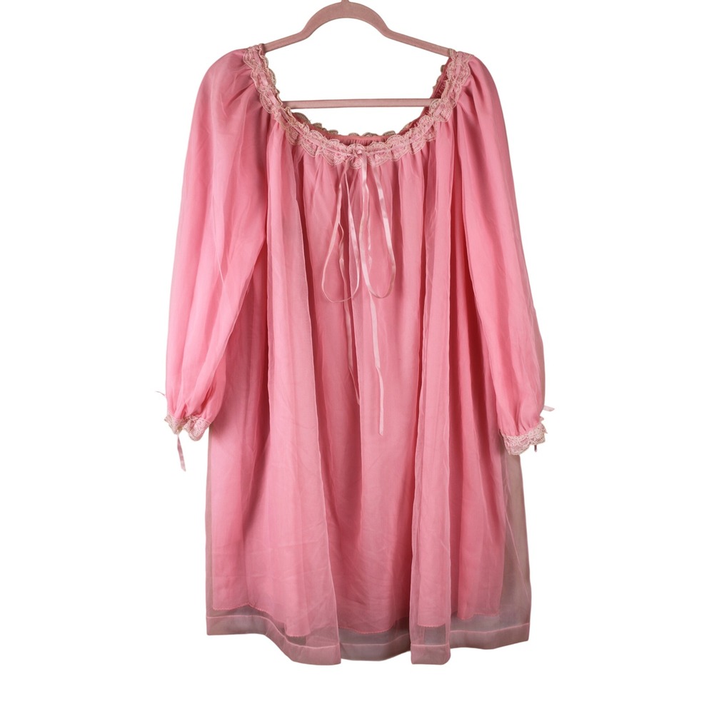 Vtg 60s Coquette Romantic Whimsical Dollette Babydoll Chiffon Mini Nightgown L